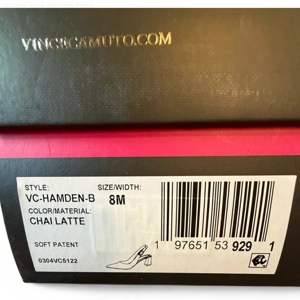 Vince Camuto Hamden Slingback Heels Patent Leather Chai Latte Size 8 NIB